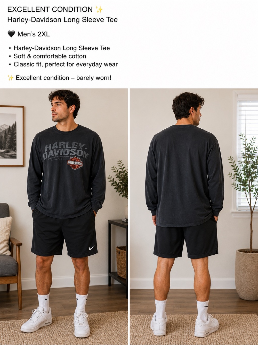 Harley-Davidson Black Long Sleeve Tee with Shield Logo